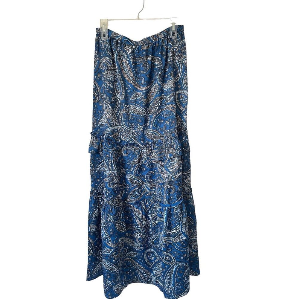 Outerknown Recycled Polyester Size 6 Paisely Blue Maxi Tiered Skirt NWT $198‎